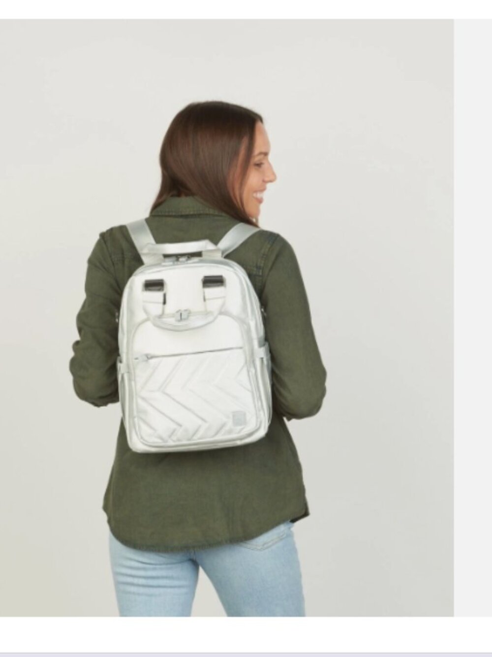 IHKWIP Convertible Everyday Explorer Backpack-Silver Metallic A629775 NEW - Picture 3 of 3